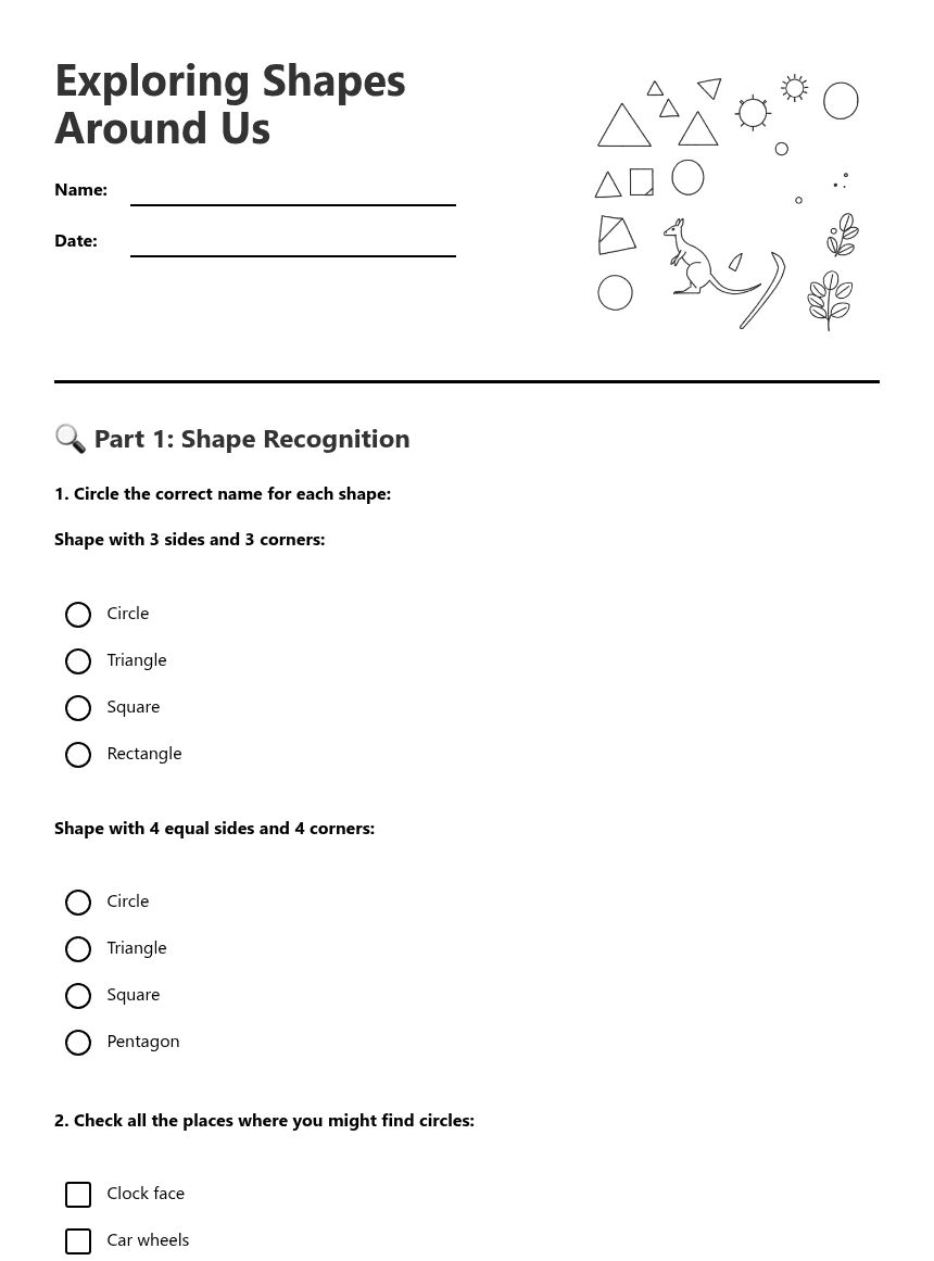 Exploring Shapes Around Us worksheet preview