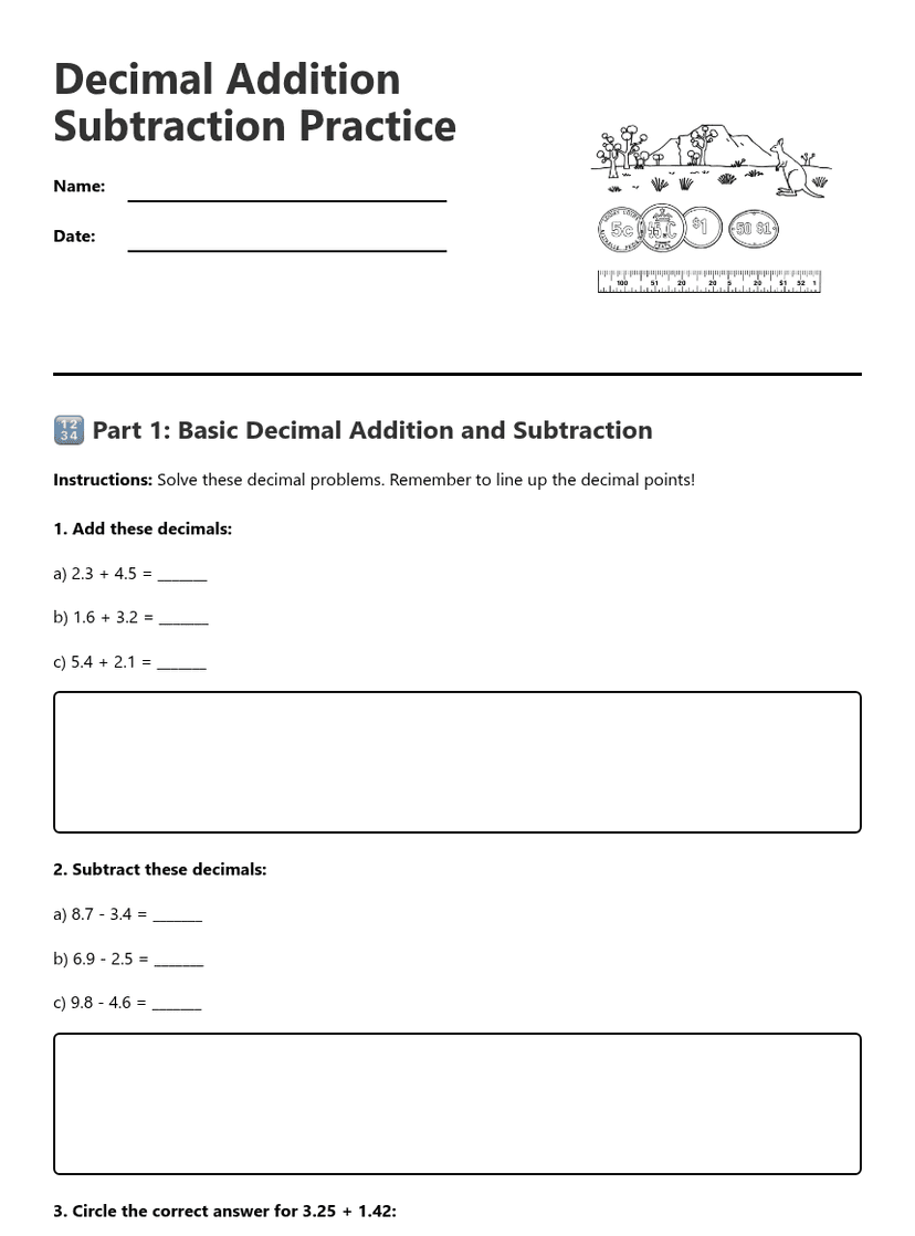 Decimal Addition Subtraction Practice