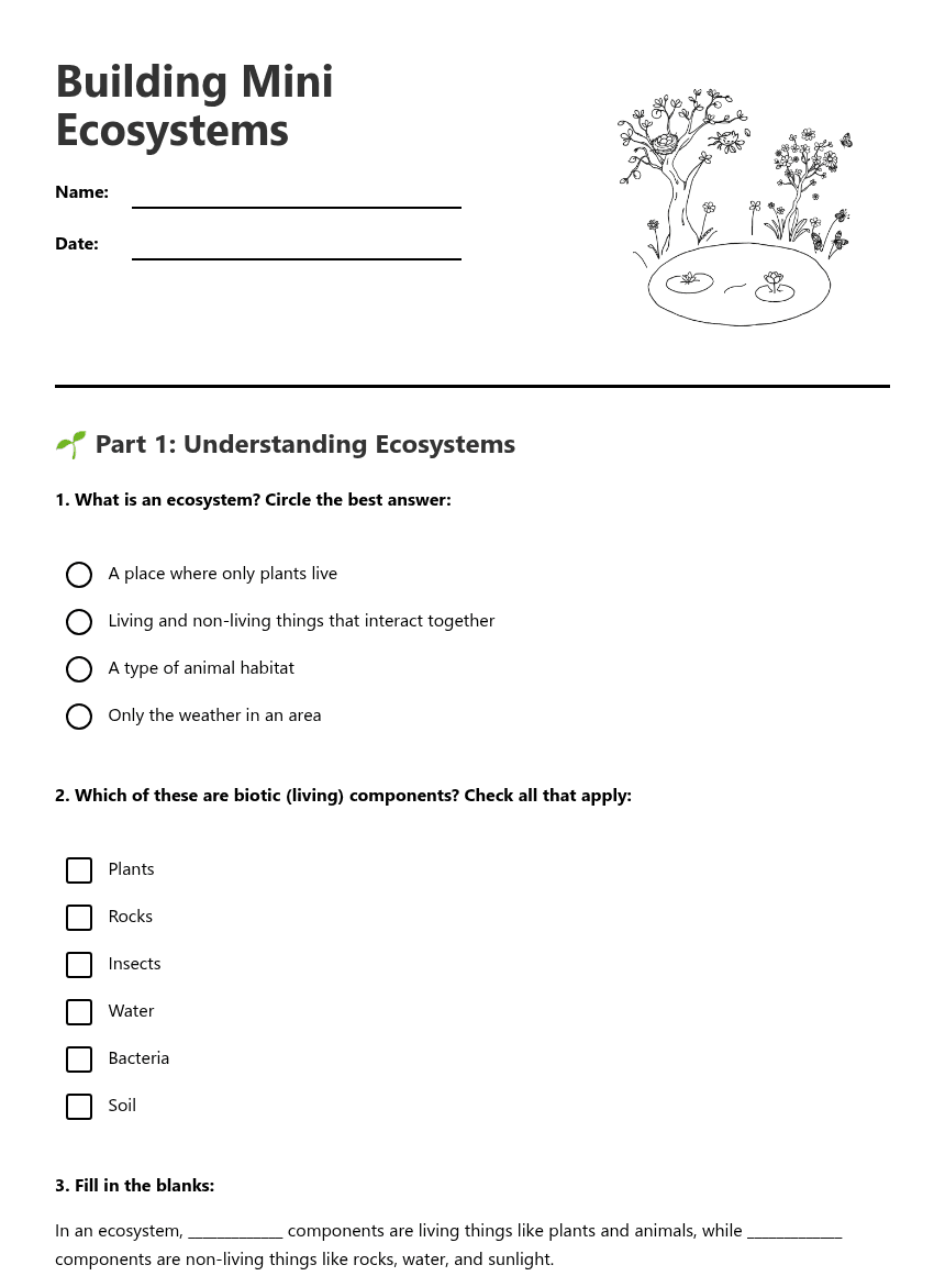Building Mini Ecosystems worksheet preview