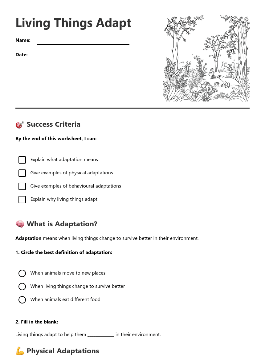 Living Things Adapt worksheet preview