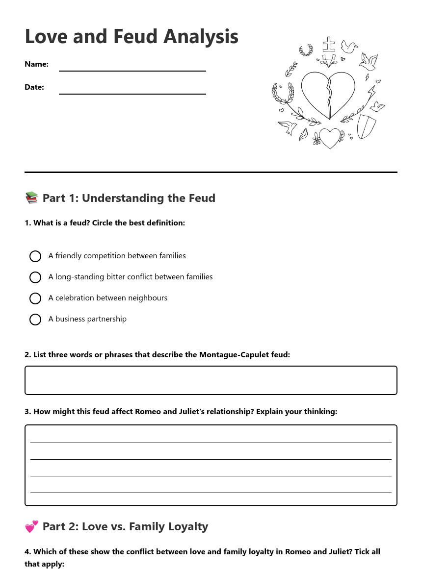 Love and Feud Analysis worksheet preview