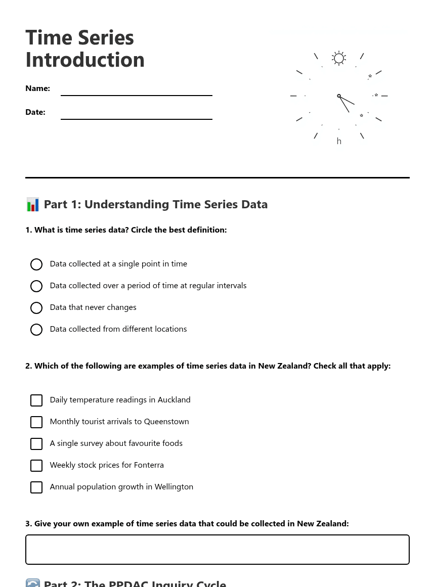 Time Series Introduction worksheet preview