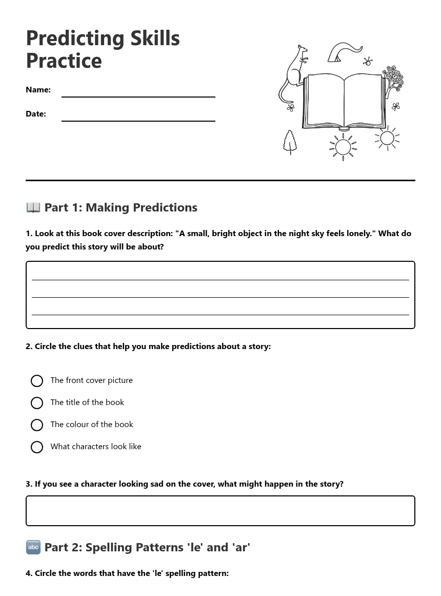 Predicting Skills Practice worksheet preview