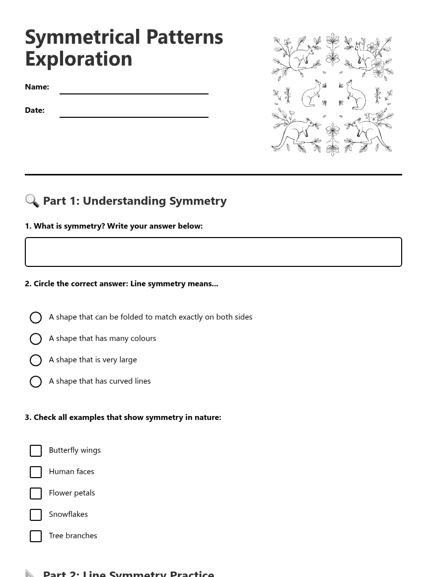 Symmetrical Patterns Exploration worksheet preview