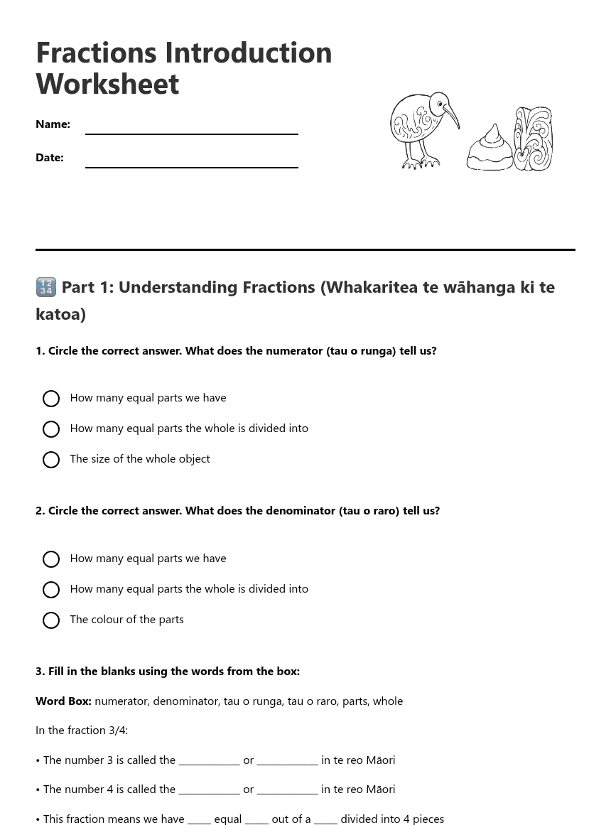 Fractions Introduction Worksheet worksheet preview