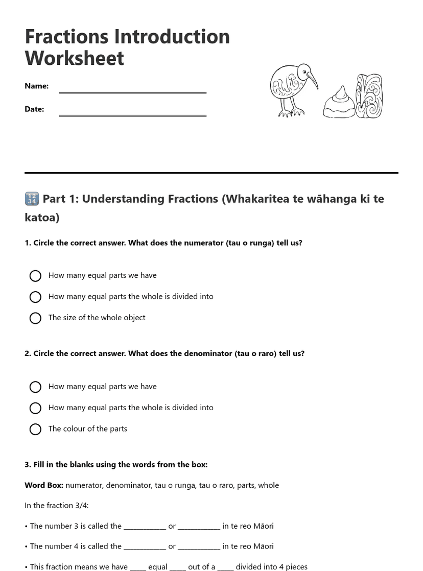 Fractions Introduction Worksheet