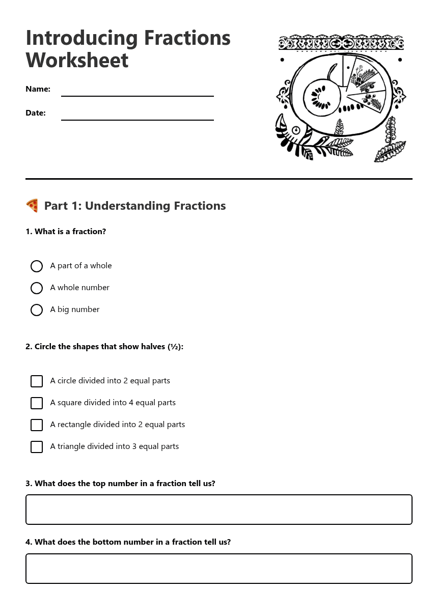 Introducing Fractions Worksheet worksheet preview