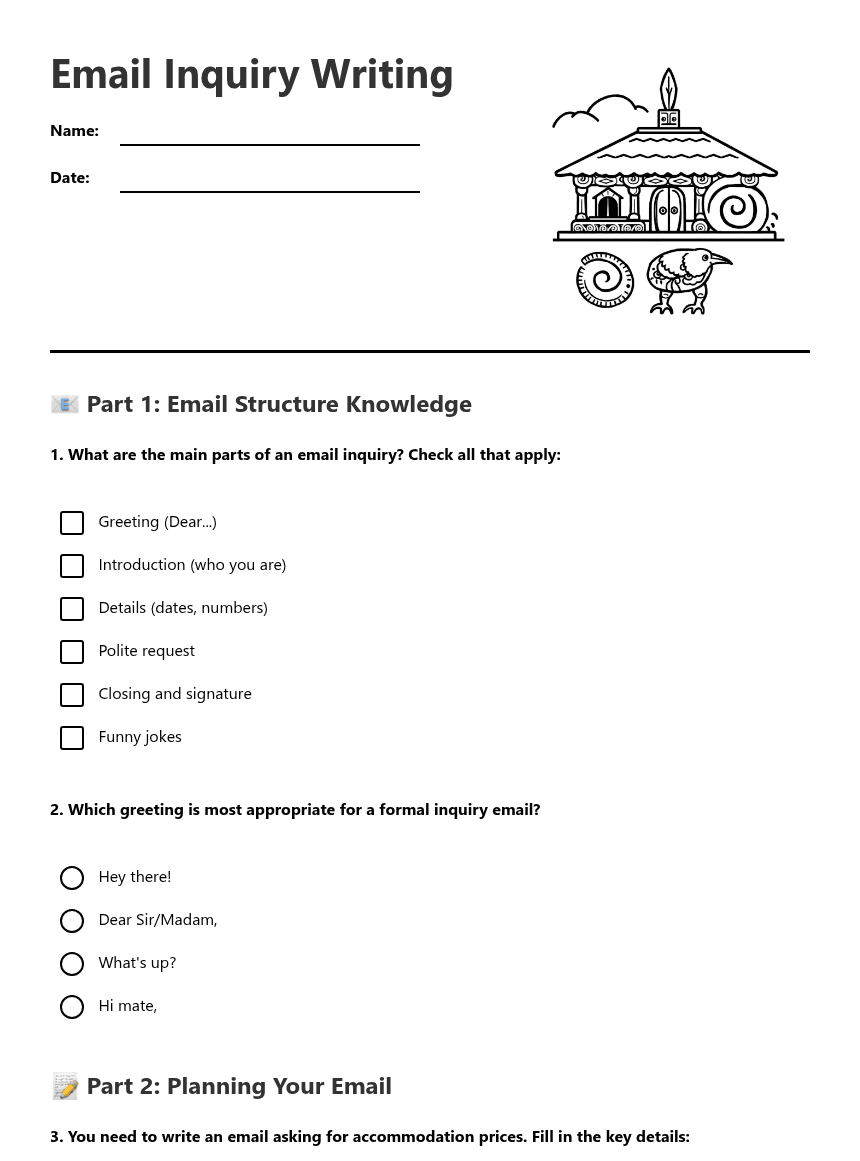 Email Inquiry Writing worksheet preview