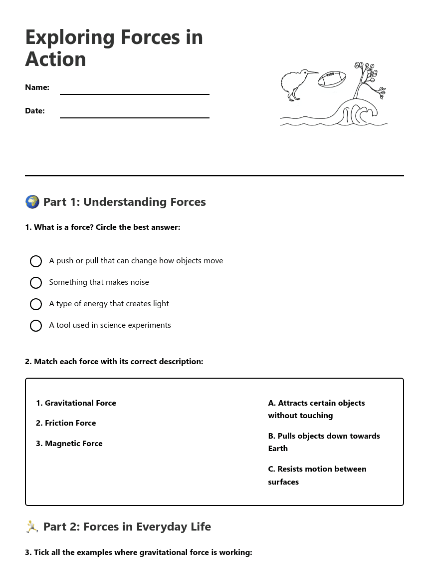 Exploring Forces in Action worksheet preview