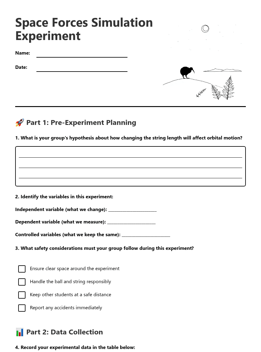 Space Forces Simulation Experiment worksheet preview