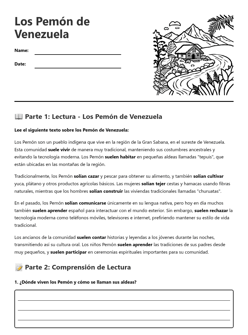 Los Pemón de Venezuela worksheet preview