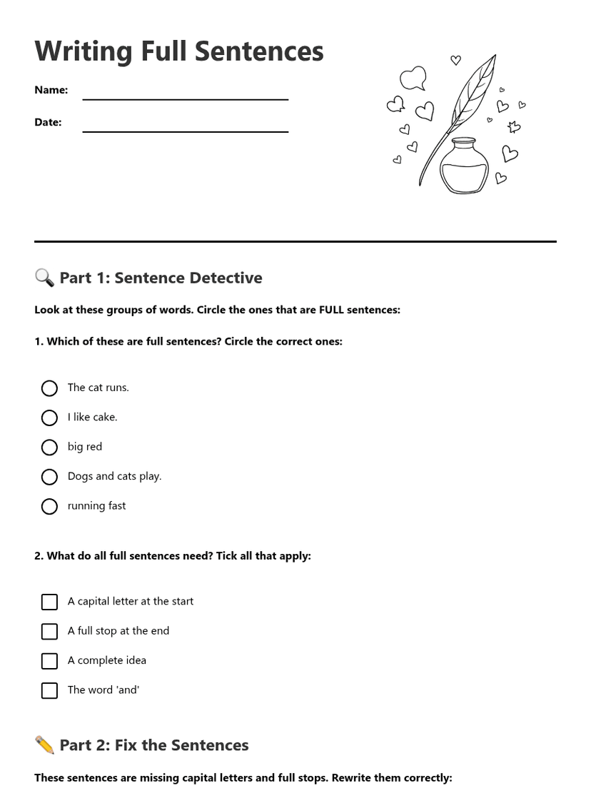 Writing Full Sentences