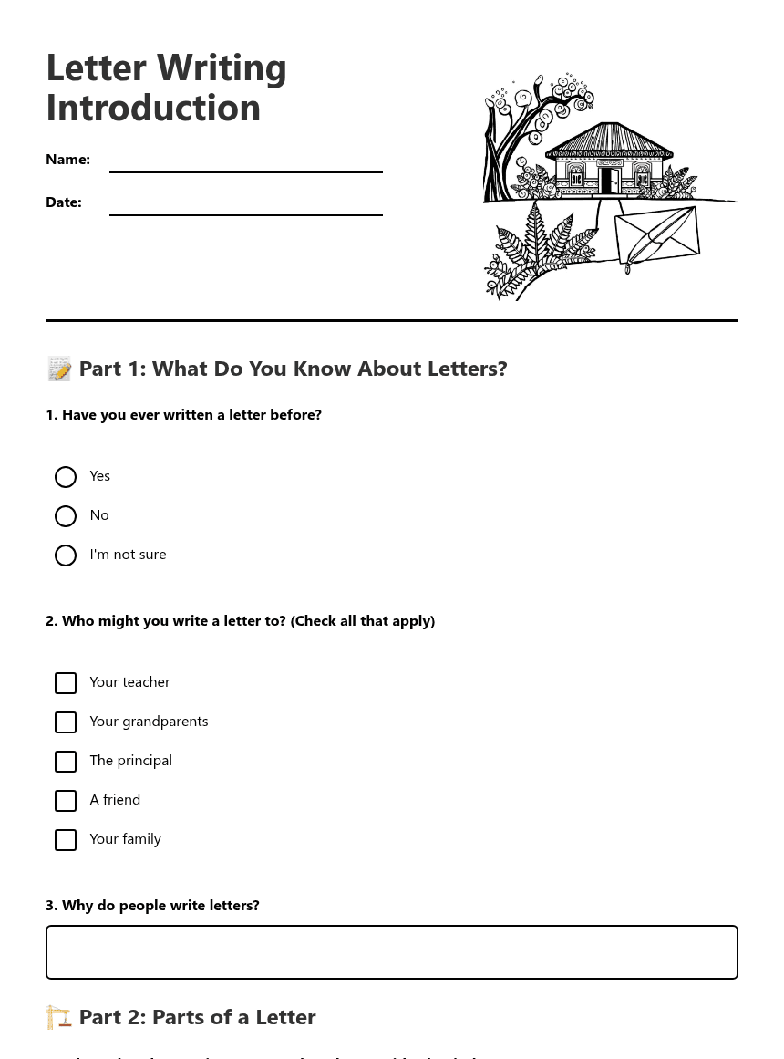Letter Writing Introduction worksheet preview