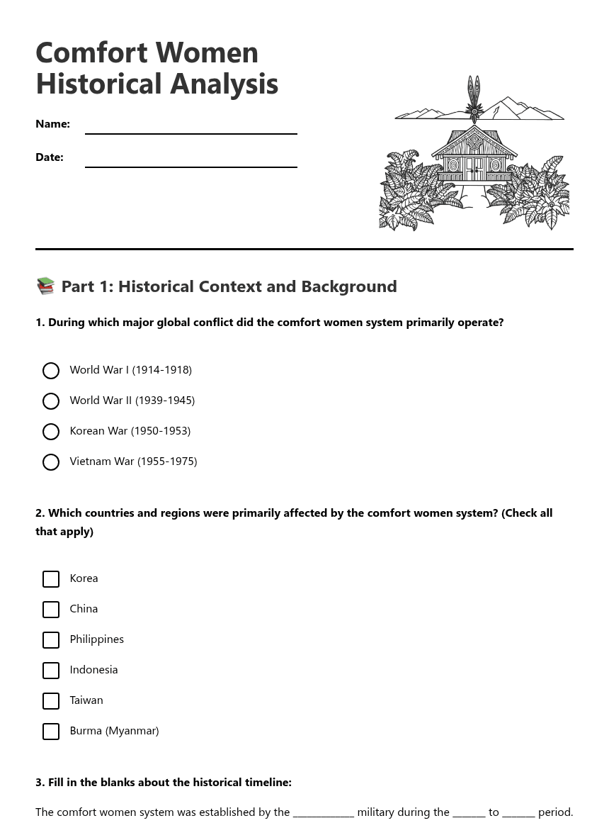 Comfort Women Historical Analysis worksheet preview