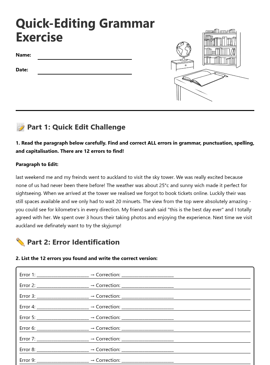 Quick-Editing Grammar Exercise worksheet preview