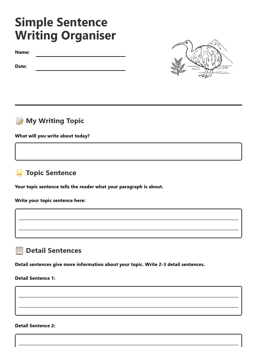 Simple Sentence Writing Organizer worksheet preview