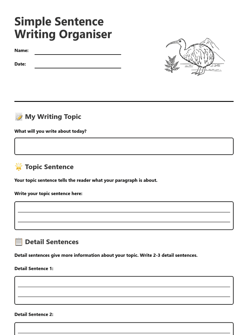 Simple Sentence Writing Organizer