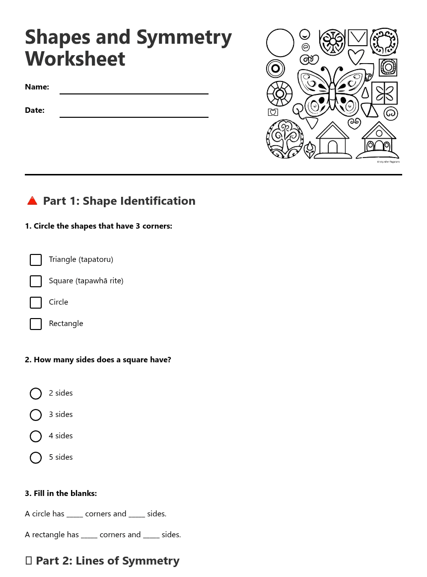 Shapes and Symmetry Worksheet worksheet preview