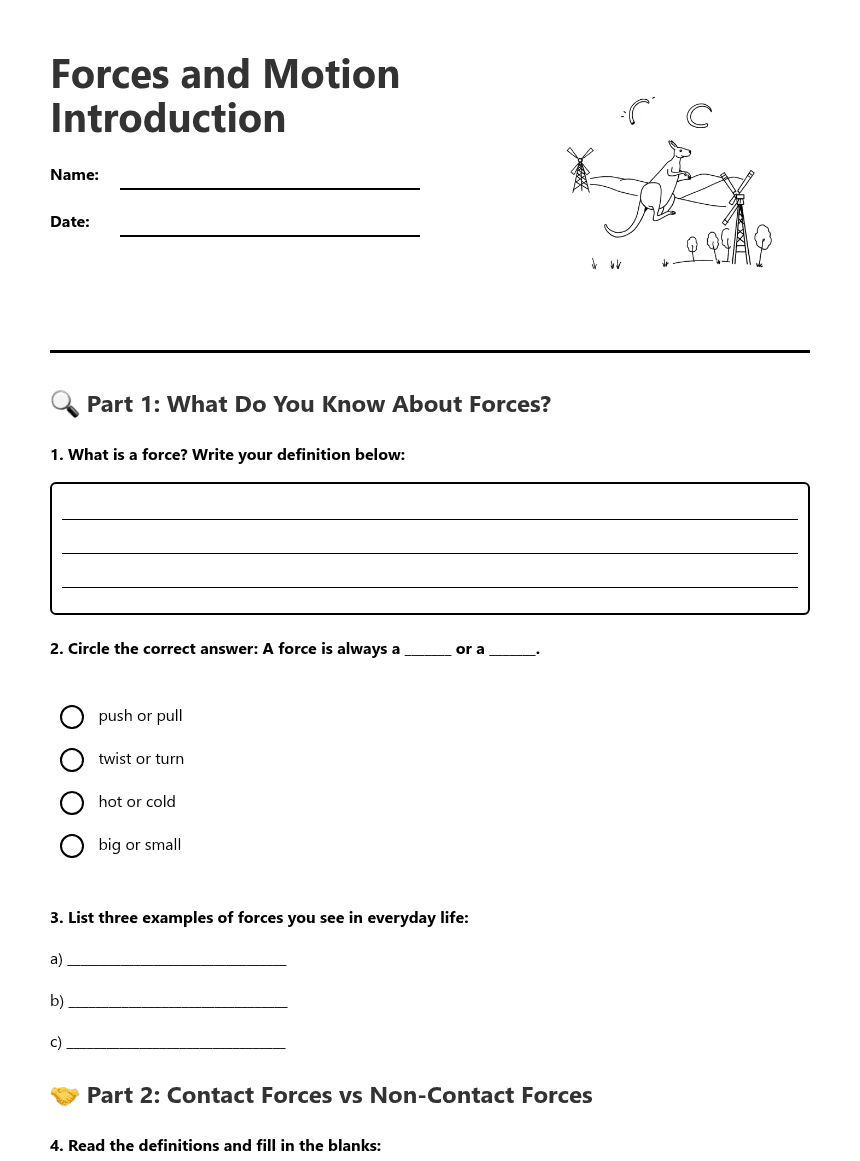 Forces and Motion Introduction worksheet preview