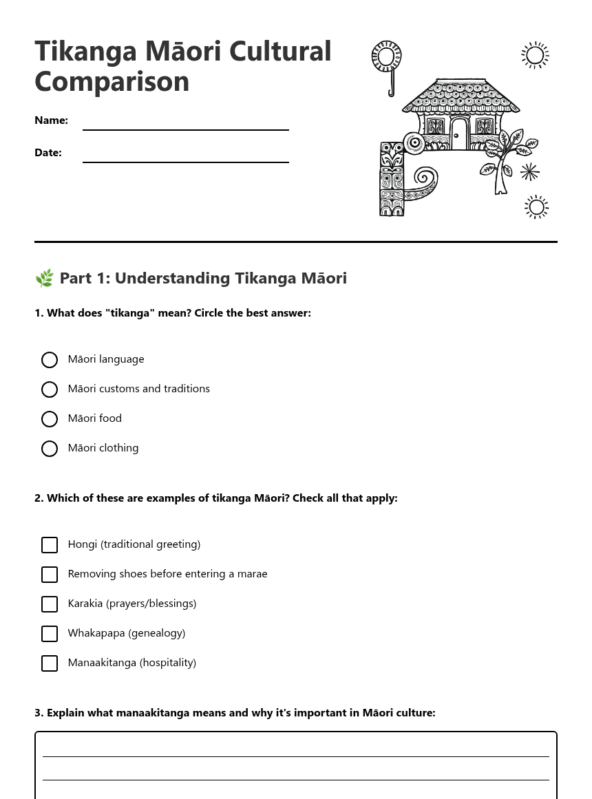 Tikanga Maori Cultural Comparison worksheet preview