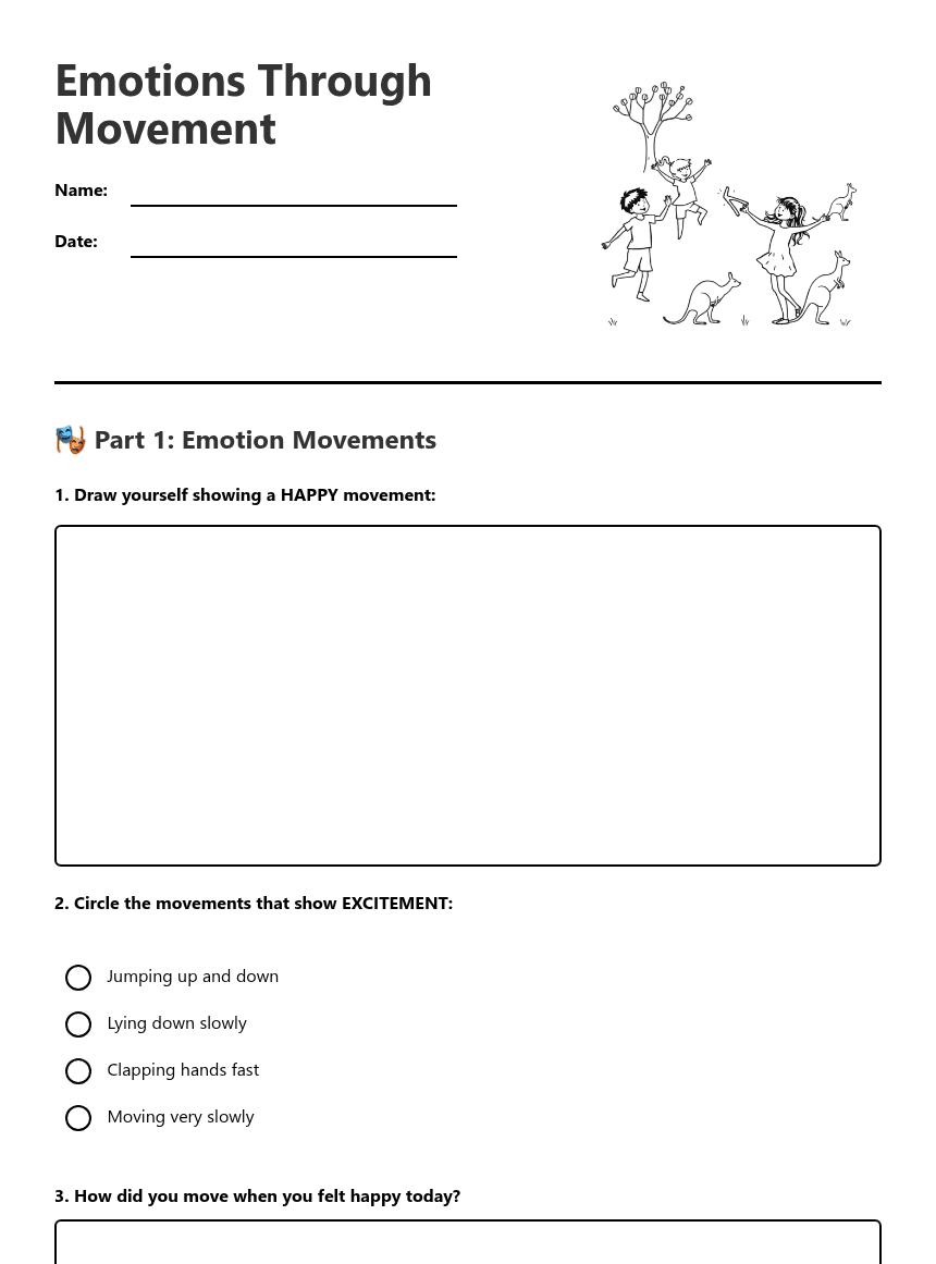 Emotions Through Movement worksheet preview