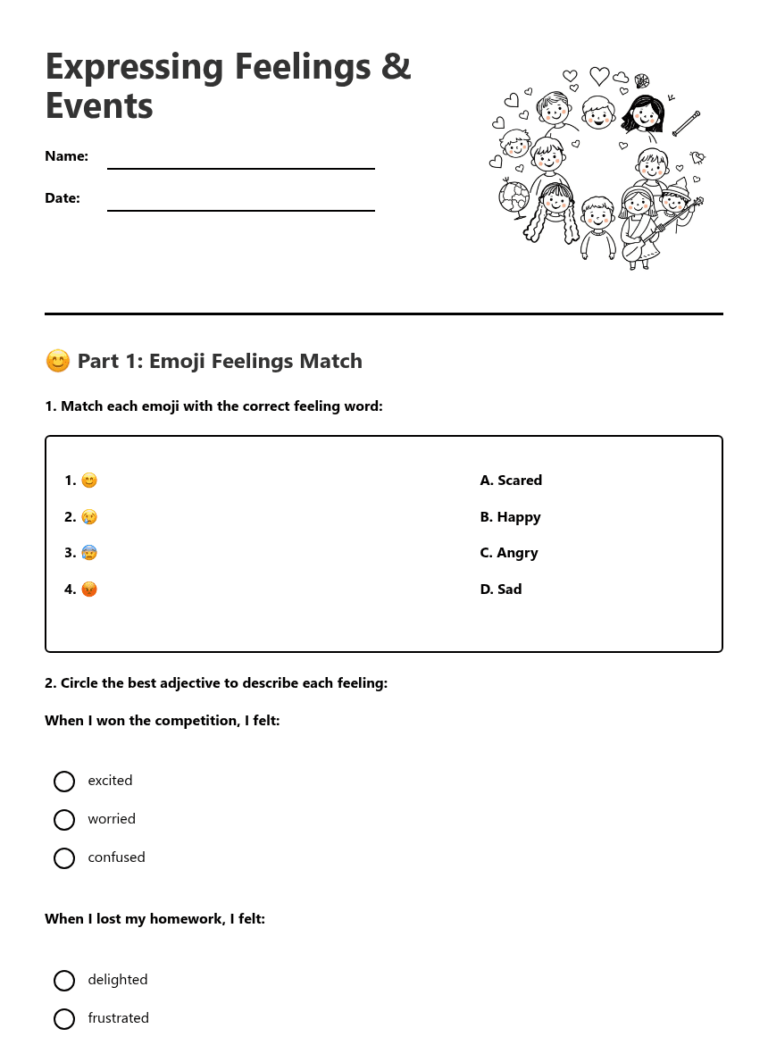 Expressing Feelings & Events worksheet preview