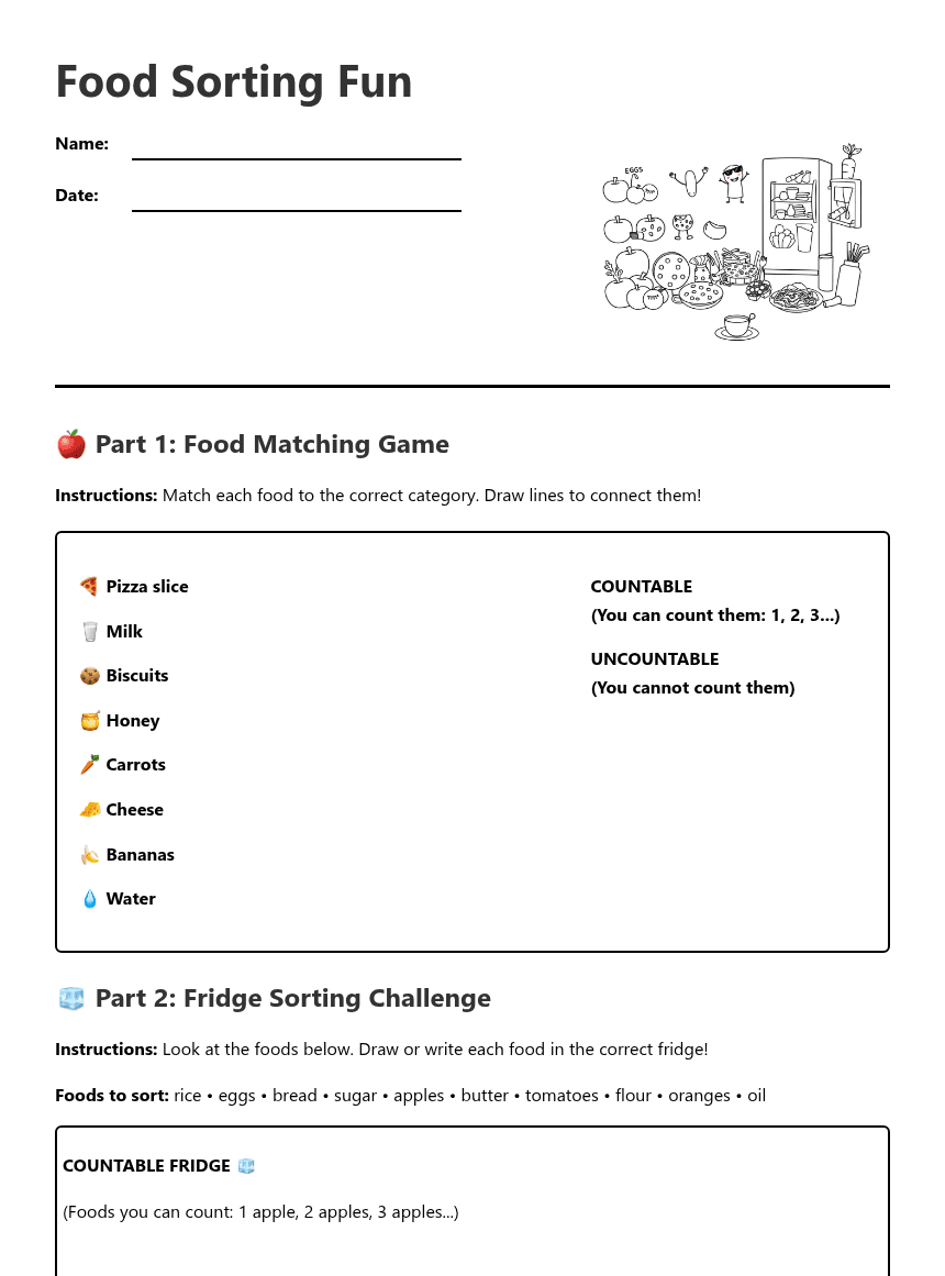 Food Sorting Fun worksheet preview
