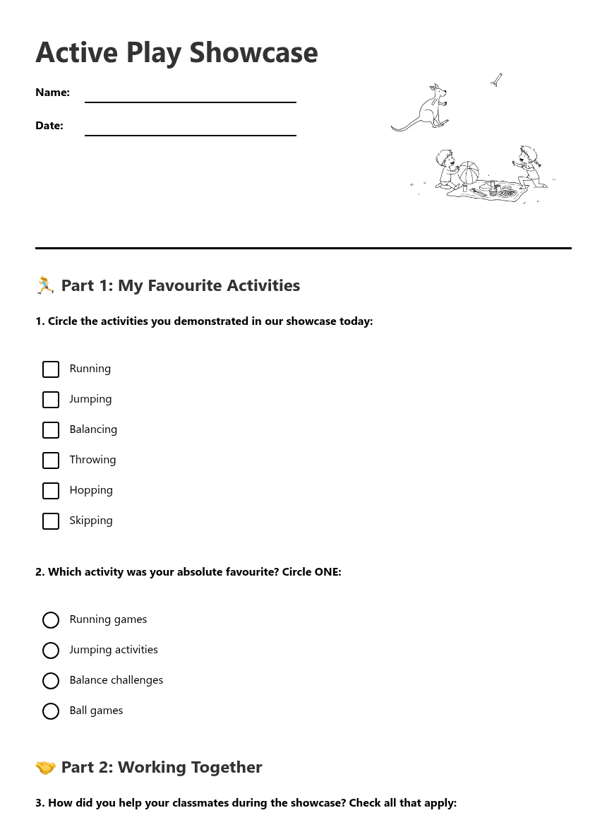 Active Play Showcase worksheet preview