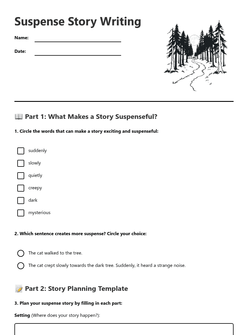 Suspense Story Writing worksheet preview