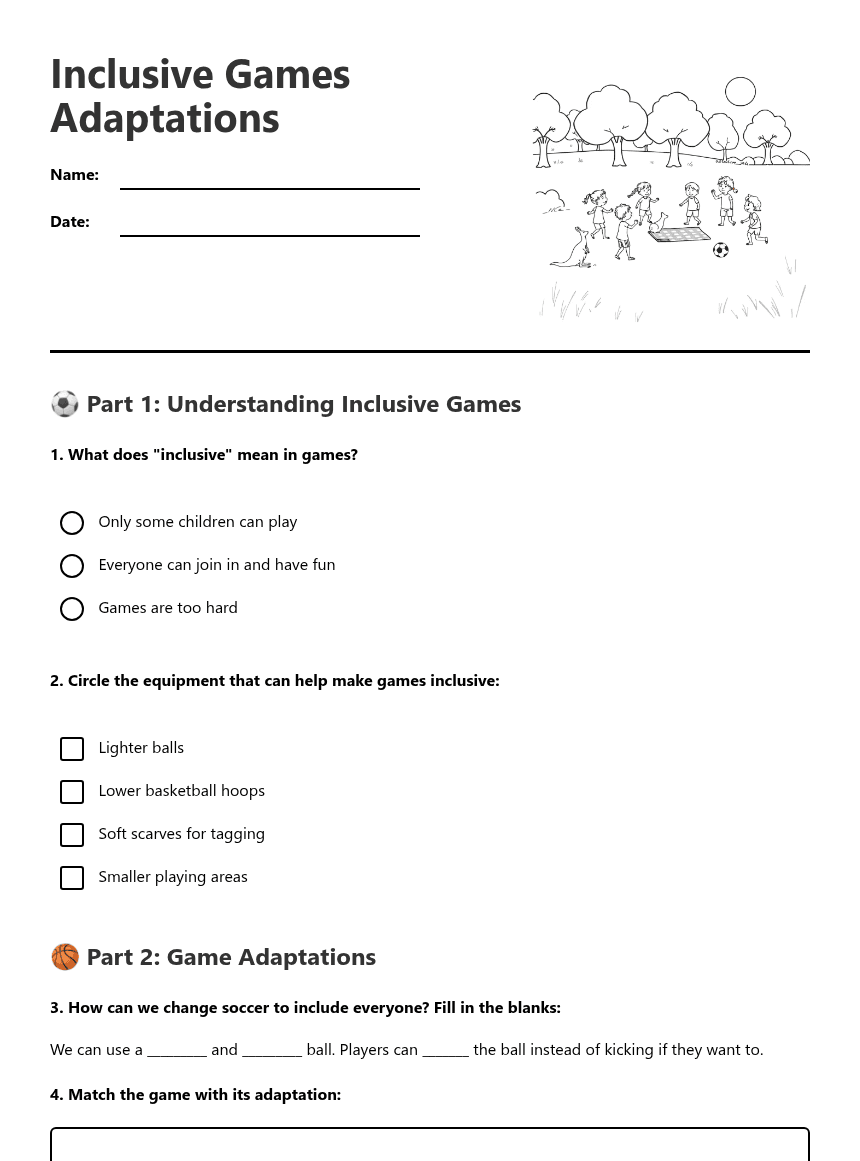 Inclusive Games Adaptations worksheet preview