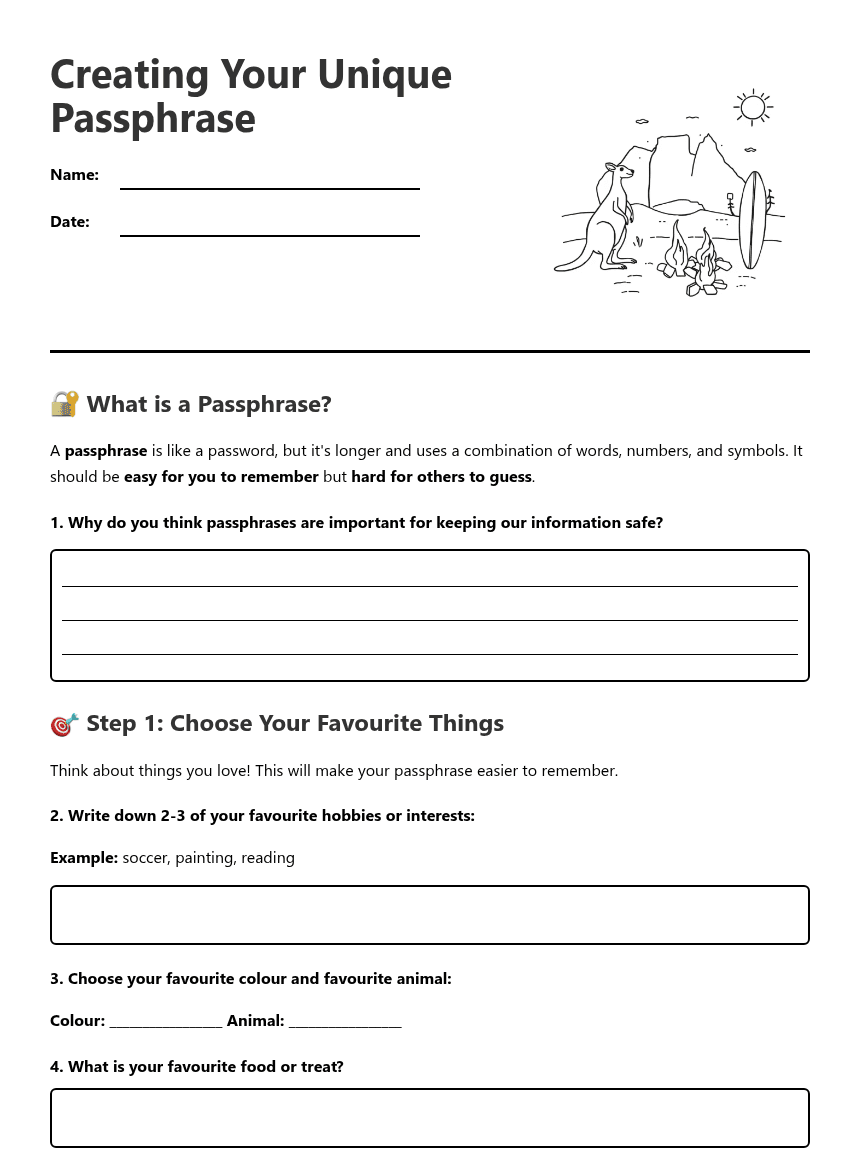 Creating Unique Passphrases worksheet preview