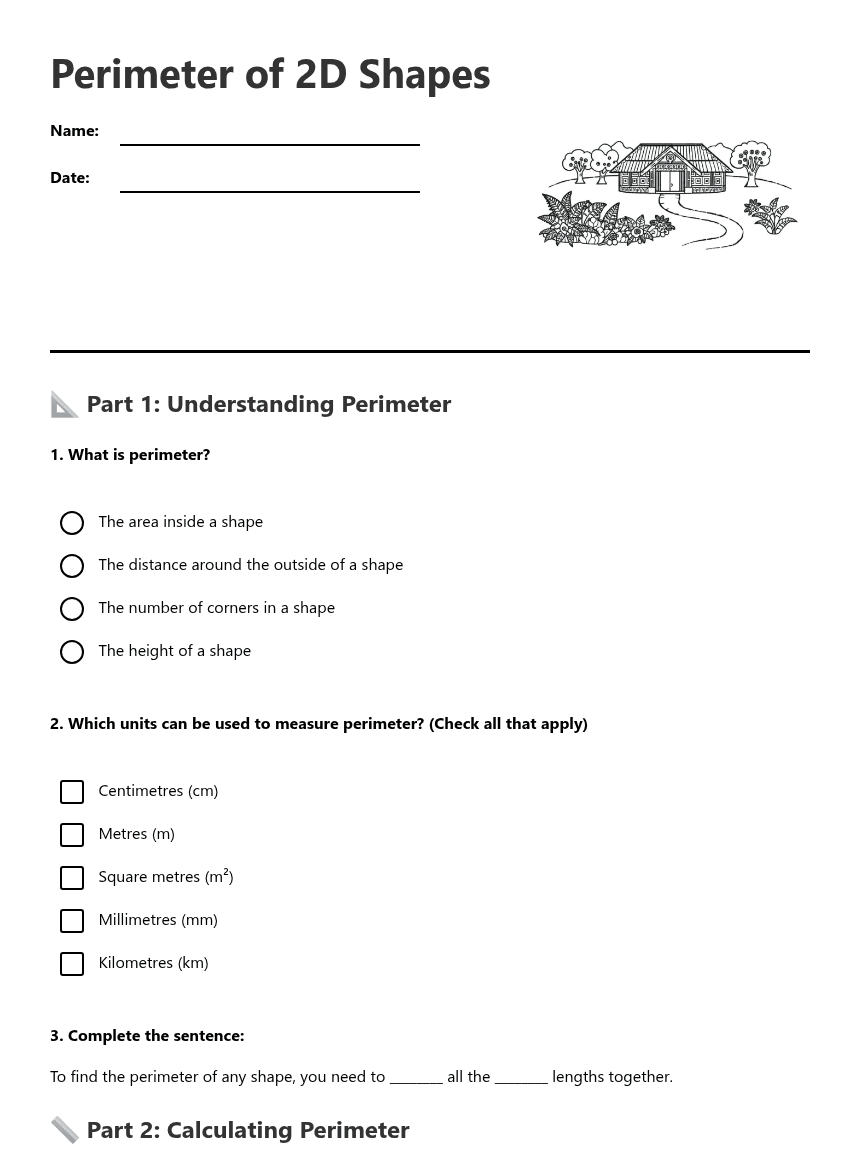 Perimeter of 2D Shapes worksheet preview