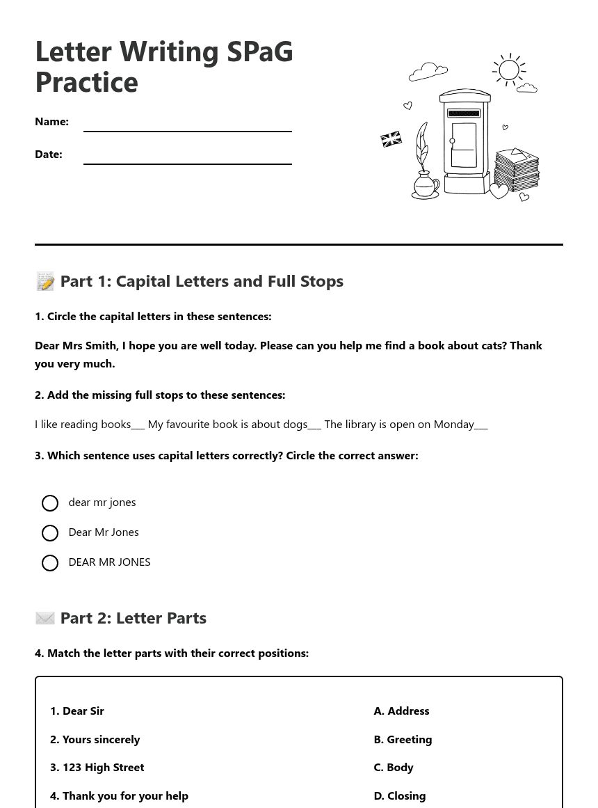 Letter Writing SPaG Practice worksheet preview