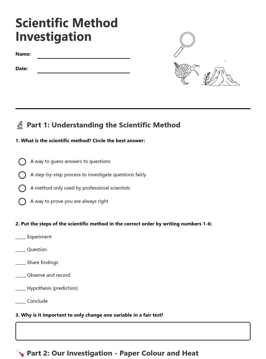 Scientific Method Investigation worksheet preview