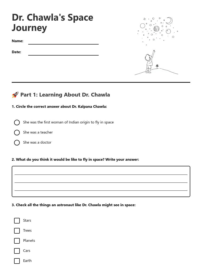 Dr. Chawla's Space Journey worksheet preview
