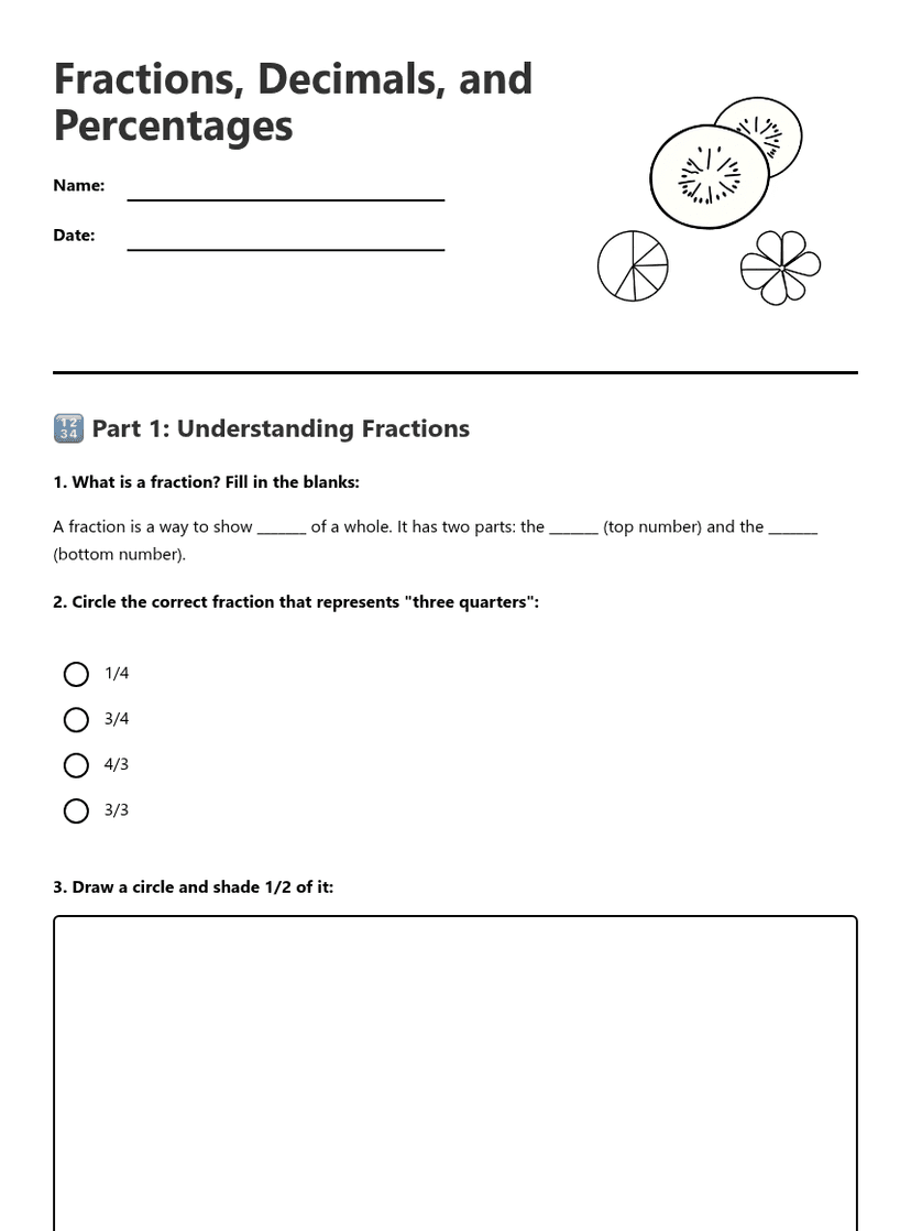 Fractions, Decimals, and Percentages