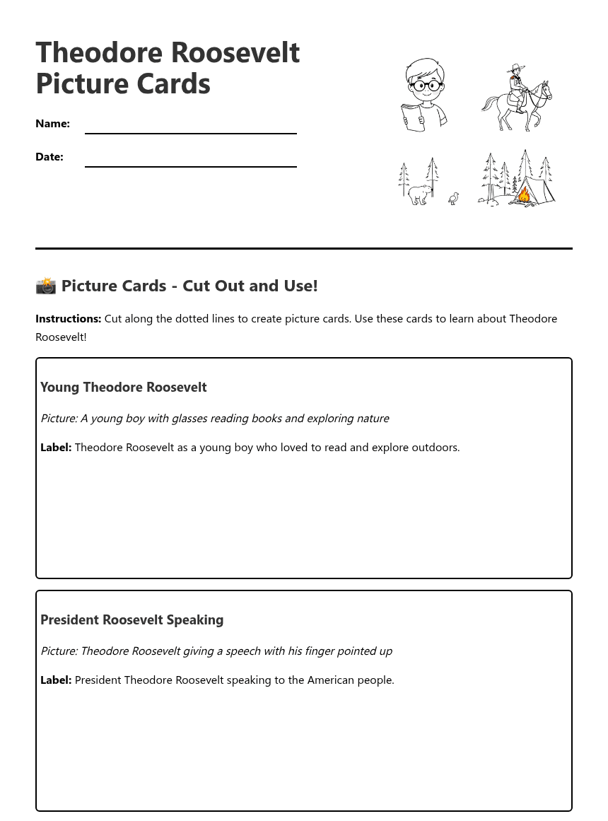 Theodore Roosevelt Picture Cards worksheet preview