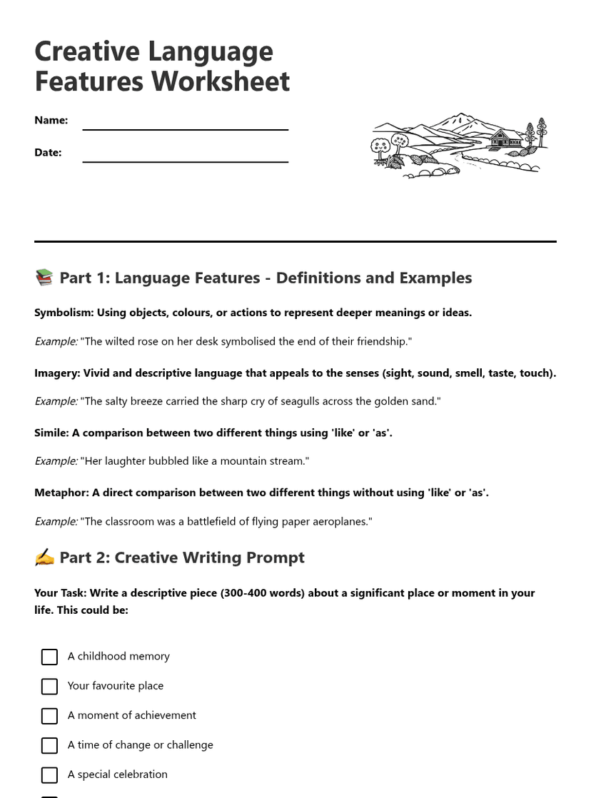 Creative Language Features Worksheet