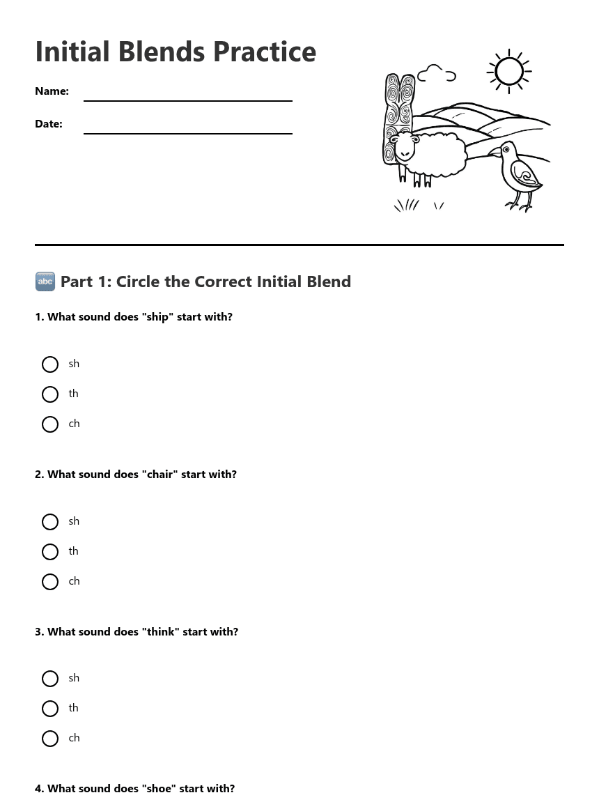 Initial Blends Practice worksheet preview