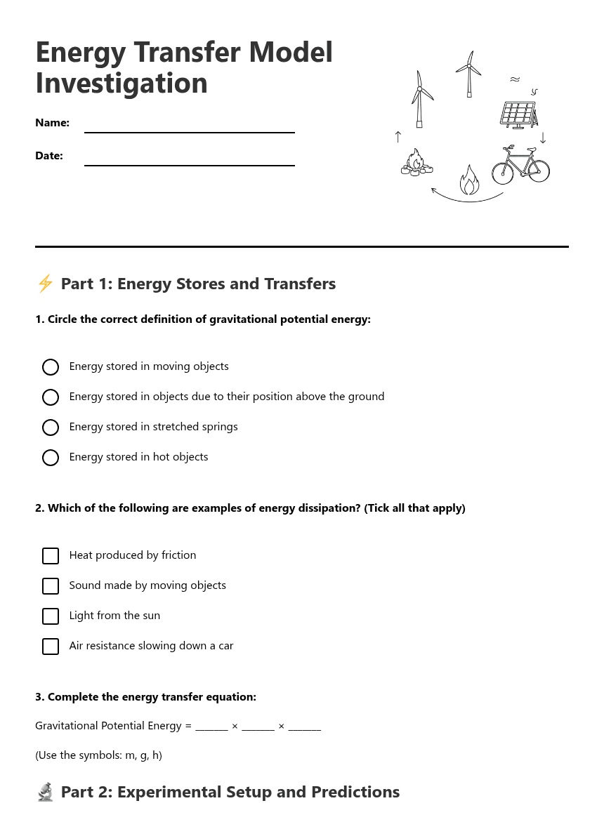 Energy Transfer Model Investigation worksheet preview