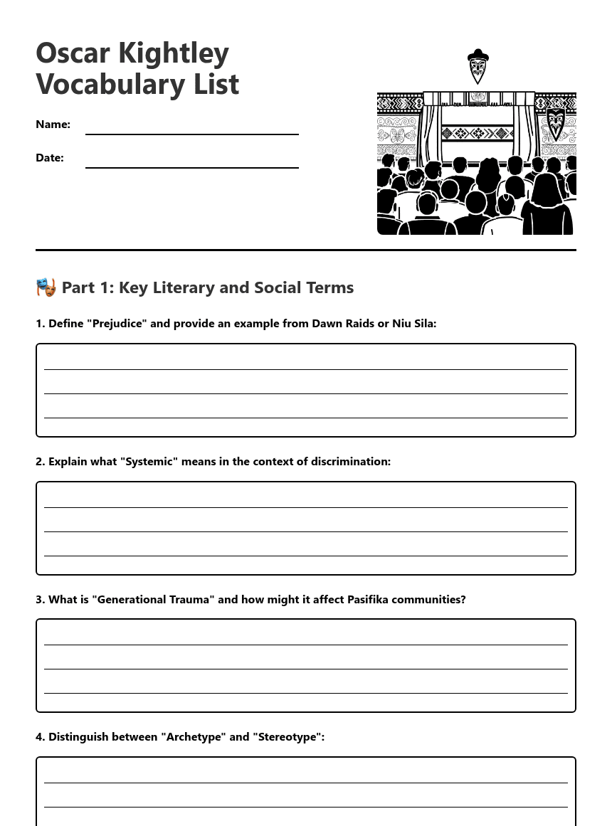 Oscar Kightley Vocabulary List worksheet preview