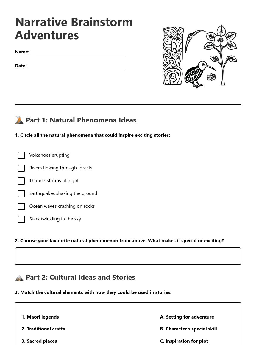 Narrative Brainstorm Adventures worksheet preview
