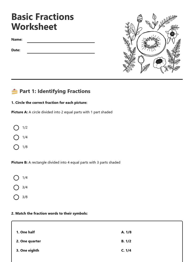 Basic Fractions Worksheet