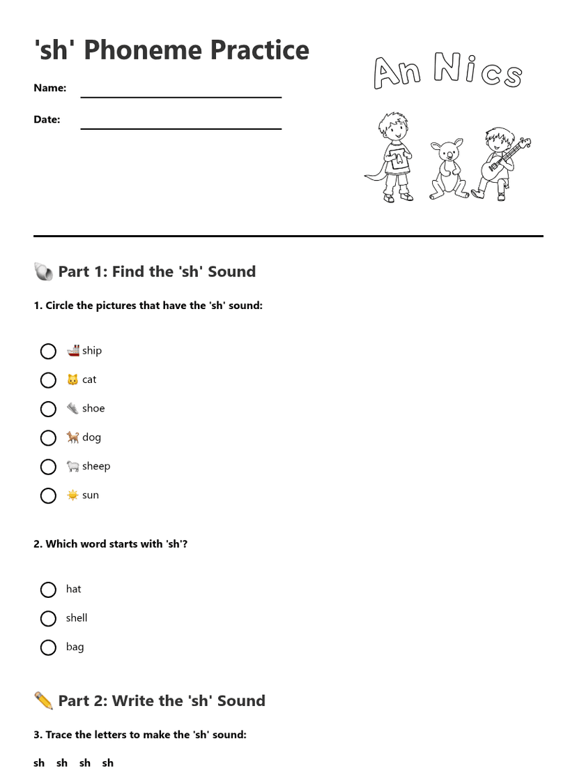 'sh' Phoneme Practice