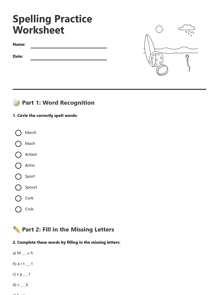 Spelling Practice Worksheet worksheet preview