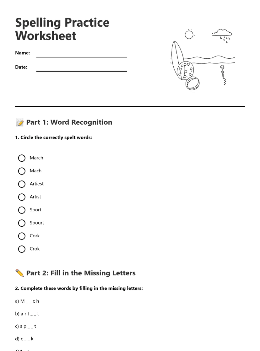 Spelling Practice Worksheet