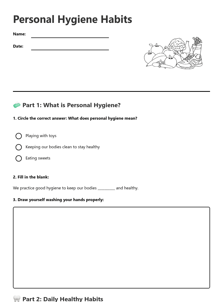 Personal Hygiene Habits worksheet preview