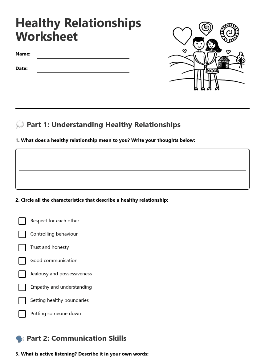 Healthy Relationships Worksheet worksheet preview