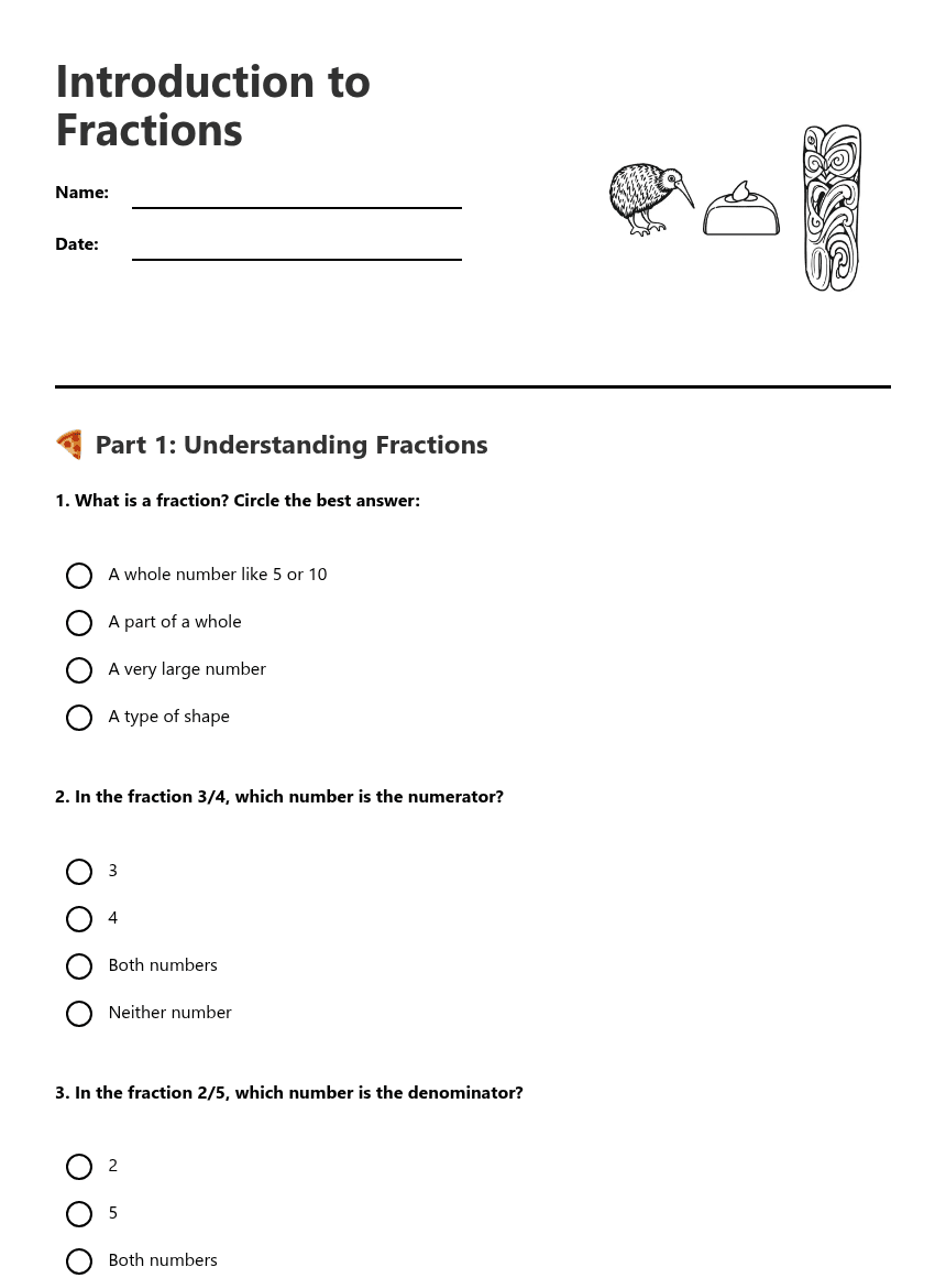 Introduction to Fractions worksheet preview