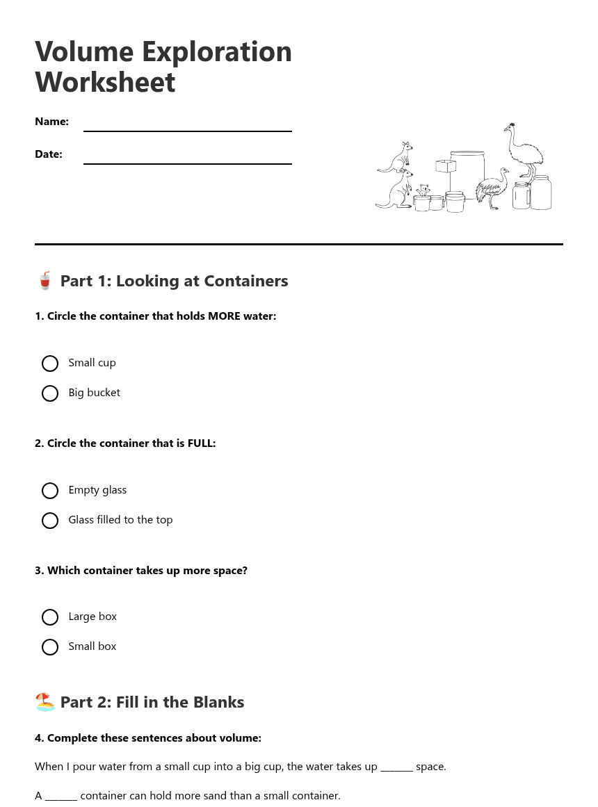 Volume Exploration Worksheet worksheet preview